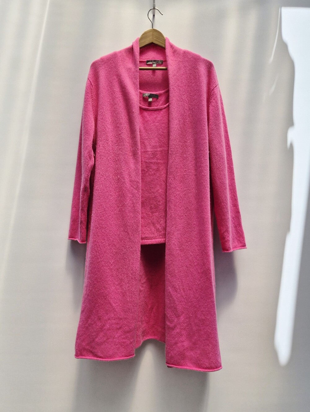 Neiman Marcus Cashmere Duster Cardigan 1X Tank 2X Set Hot Pink Barbiecore Luxury - Picture 10 of 16